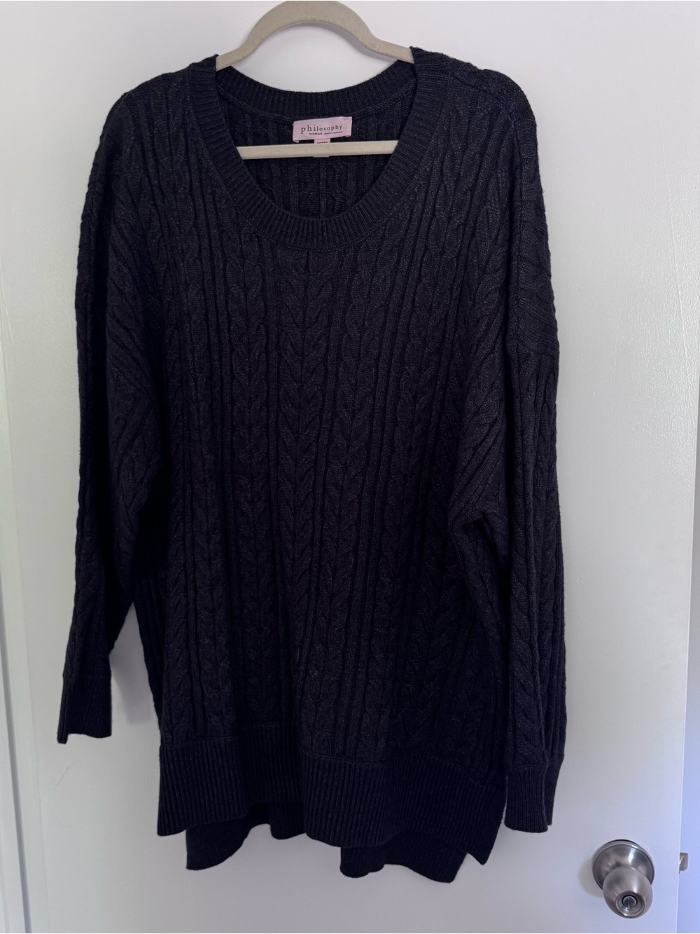 Philosophy Grey Cable-Knit Crewneck Sweater